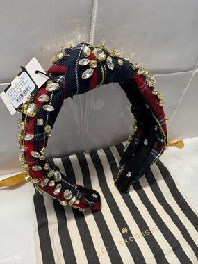 Lele Sadoughi Red & Navy Plaid Crystal-Embellished Padded Headband